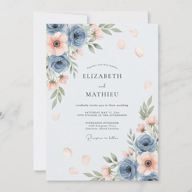 Convites Casamento Aéreo Azul Empoeirado de Primavera (Frente)