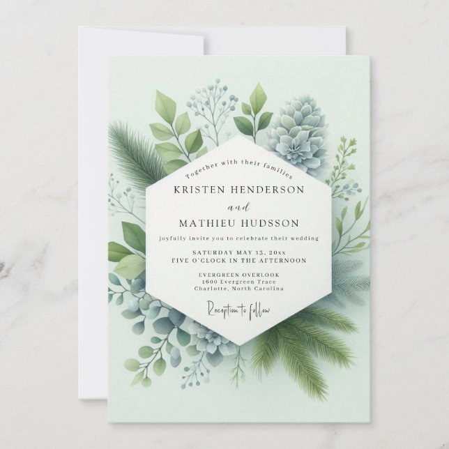 Convites Casamento Aéreo de Inverno em Verde Sage (Frente)