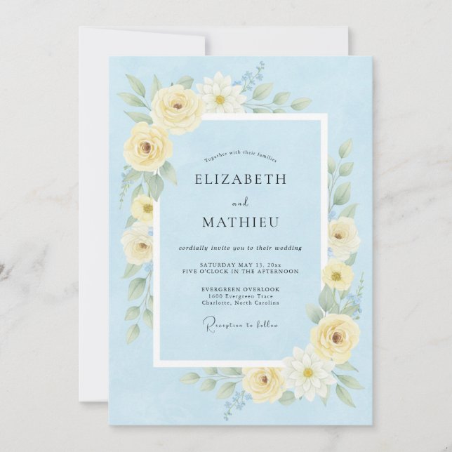 Convites Casamento Aéreo de Primavera Azul Centáurea (Frente)