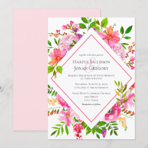 Convites Casamento aéreo floril cor-de-água rosa-d'água