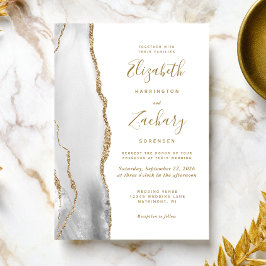 Convites Casamento Ágata Cinza Dourado Branco Moderno