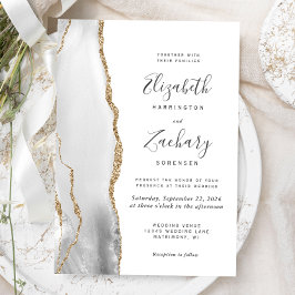 Convites Casamento Ágata Moderno Cinza Branco Dourado