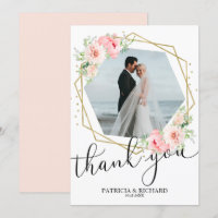 Casamento Agradecimento Bege Floral Folha Dourada