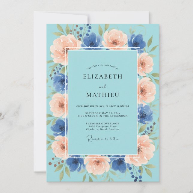 Convites Casamento alegre de primavera em azul aqua (Frente)