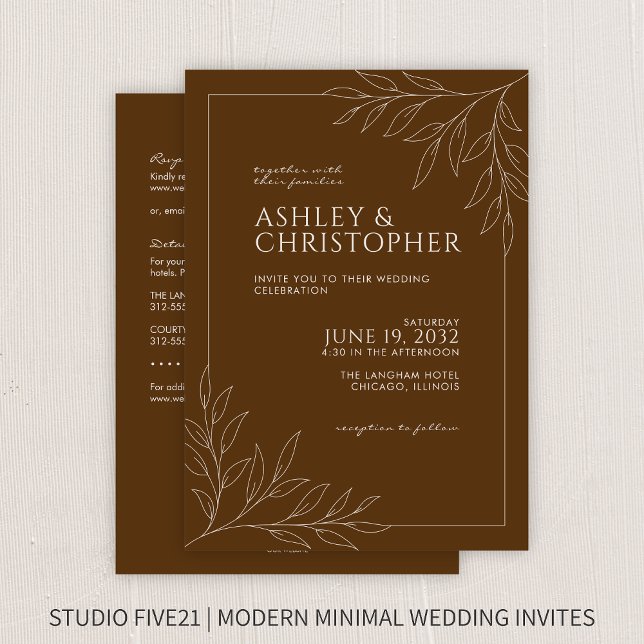 Convites Casamento All-in-One da Folhagem Castanha Moderna (Criador carregado)