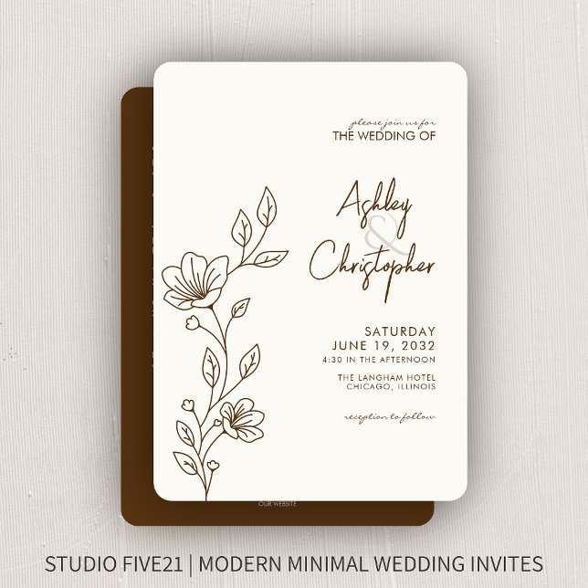 Convites Casamento All-in-One da Folhagem Castanha Moderna (Criador carregado)