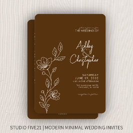 Convites Casamento All-in-One da Folhagem Castanha Moderna