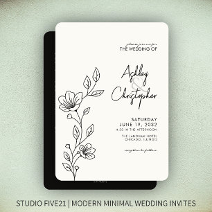 Convites Casamento All-in-One da Folhagem Negra Moderna