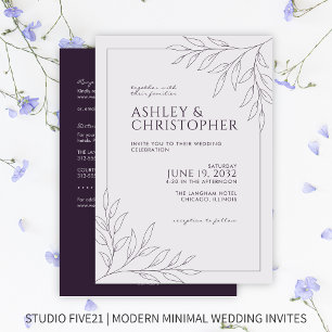 Convites Casamento All-in-One da Folhagem Roxa Moderna