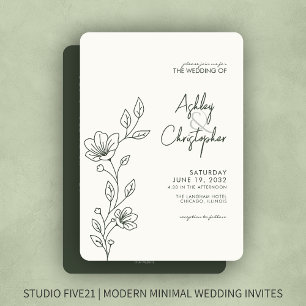 Convites Casamento All-in-One da Folhagem Verde Moderna