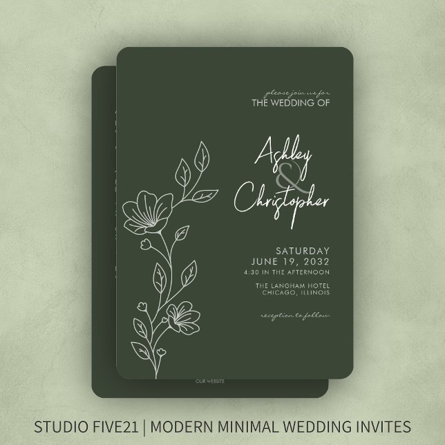 Convites Casamento All-in-One da Folhagem Verde Moderna (Criador carregado)