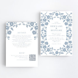 Convites Casamento All-In-One de RSVP de QR Floral de Folk
