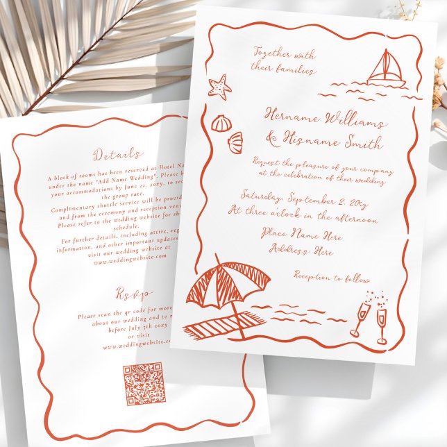 Convites Casamento All-In-One de RSVP de Reprodução de Mão  (Criador carregado)