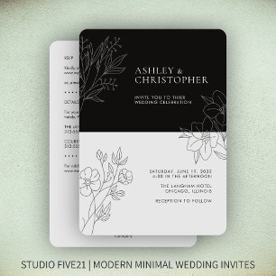 Convites Casamento All-in-One do Contorno da Folhagem Negra