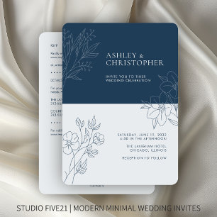 Convites Casamento All-in-One do Contorno de Folhagem Azul