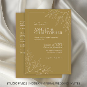 Convites Casamento All-in-One do Contorno de Folhagem Doura