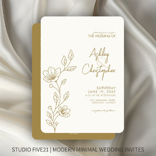 Convites Casamento All-in-One do Contorno de Folhagem Doura