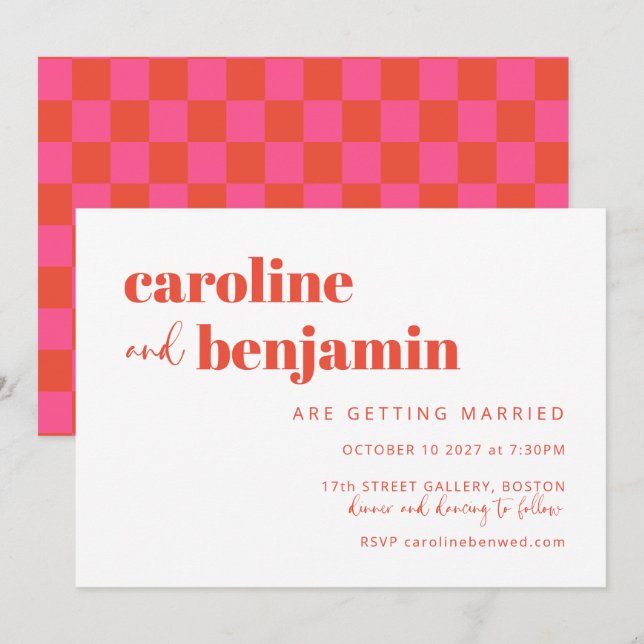 Convites Casamento All-in-One do Quadro de Verificação Verm (Frente/Verso)