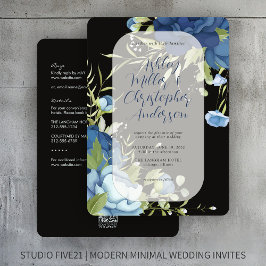 Convites Casamento All-in-One Floral Azul Elegante