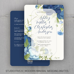 Convites Casamento All-in-One Floral Azul Elegante