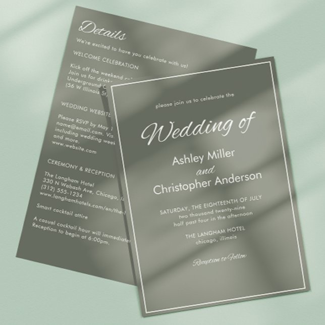 Convites Casamento All-in-One Verde Sage com Script Minimal (Criador carregado)