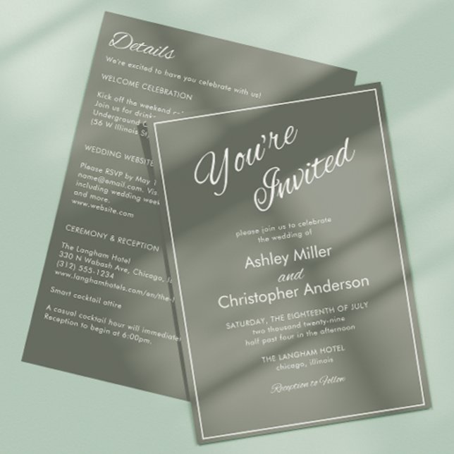 Convites Casamento All-in-One Verde Sage com Script Minimal (Criador carregado)