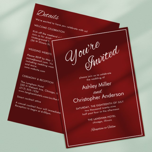 Convites Casamento All-in-One Vermelho de Crimson com Scrip (Criador carregado)