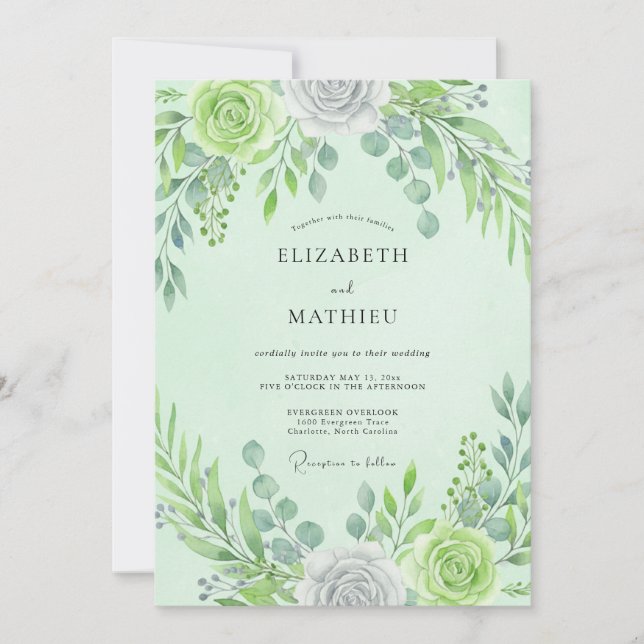 Convites Casamento Alvorada Sedutor Verde Menta (Frente)