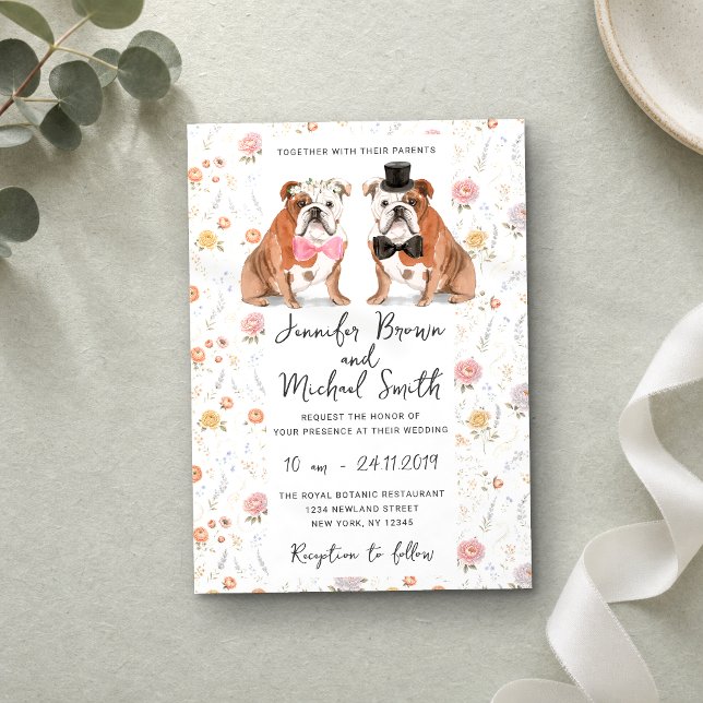 Convites Casamento Amante de Cães Bulldog Inglês (Criador carregado)