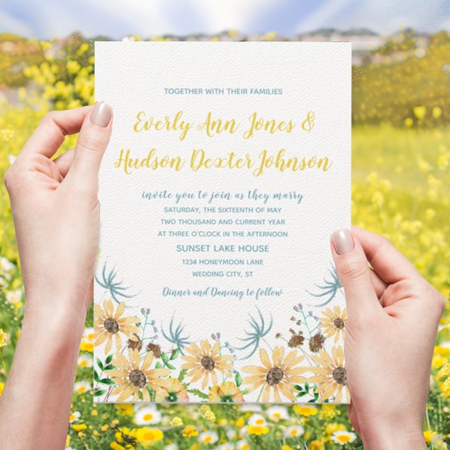 Convites Casamento Amarelo Amarelo de Sangue de Flores Selv (Criador carregado)