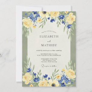Convites Casamento Amarelo Azul Ranunculus Eucalipto