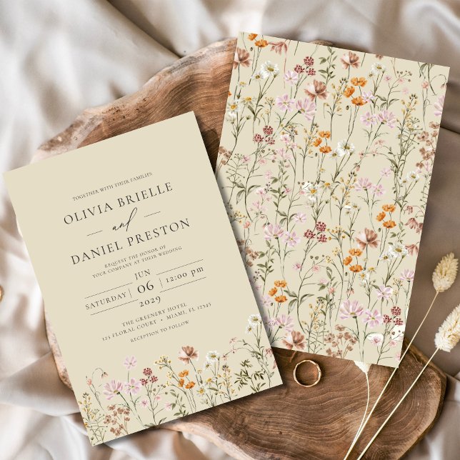 Convites Casamento Amarelo Boho Jardim de Flor Selvagem (Criador carregado)