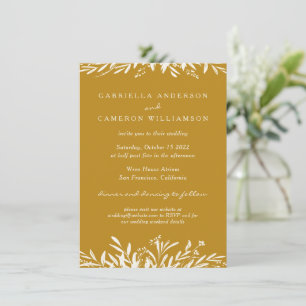 Convites Casamento Amarelo-Boho Simples De Mostarda Floral