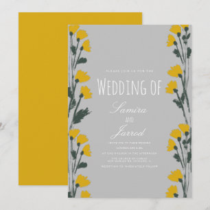 Convites Casamento Amarelo Botânico Selvagem, Desenhado À