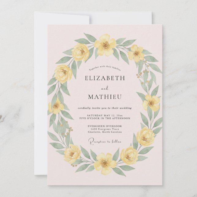 Convites Casamento Amarelo Caprichoso de Primavera (Frente)