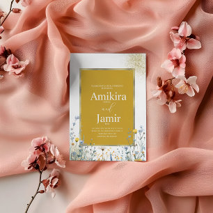 Convites Casamento Amarelo Colorido de Flores Brancas