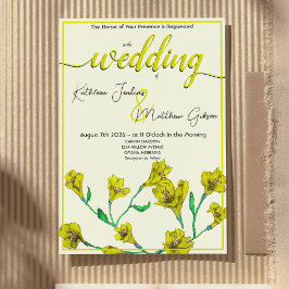 Convites Casamento Amarelo de Aquarela Floral