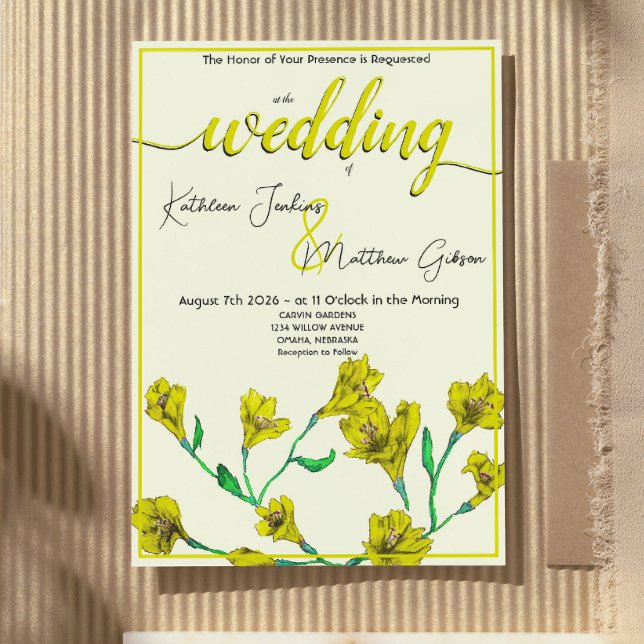 Convites Casamento Amarelo de Aquarela Floral (Criador carregado)