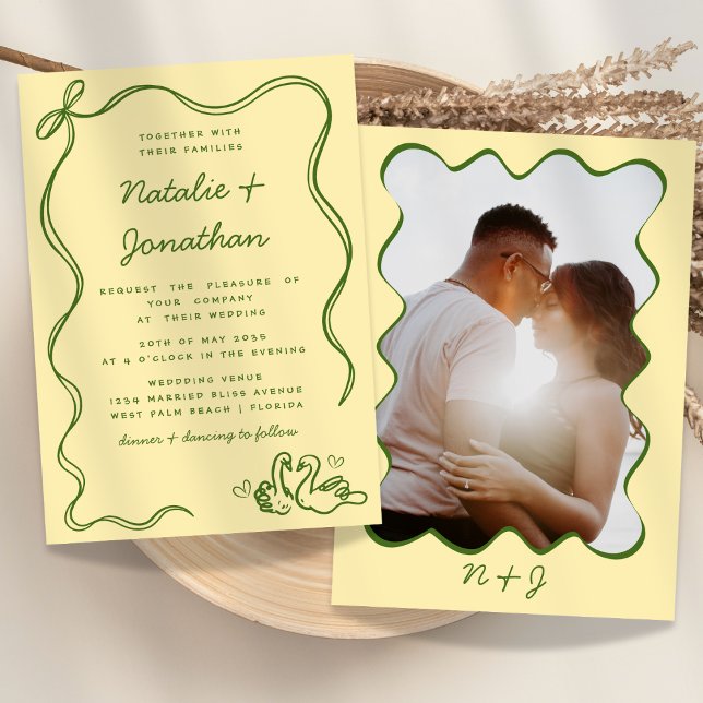Convites Casamento Amarelo de Foto de Portão Whimsical (Criador carregado)