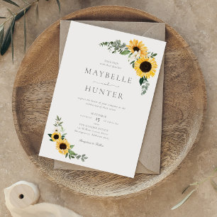 Convites Casamento Amarelo de Girassóis e flores silvestre