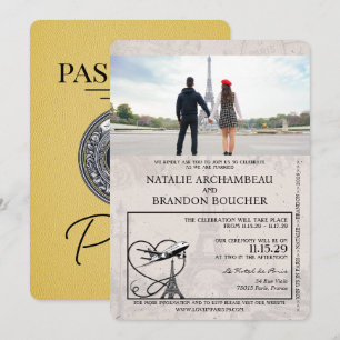 Convites Casamento amarelo de passaporte de Paris