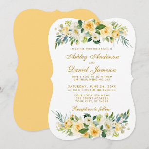 Convites Casamento Amarelo-Dourado Verde-Branco
