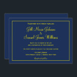 Convites Casamento Amarelo e Azul<br><div class="desc">Este adorável convite de casamento azul e amarelo apresenta um adorável fundo azul com sua informação escrita em amarelo. Um esquema de cores adorável,  compre seus convites de casamento hoje!</div>