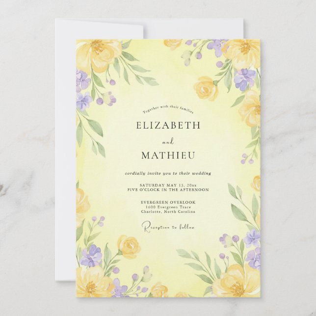 Convites Casamento Amarelo e Exuberante de Primavera (Frente)