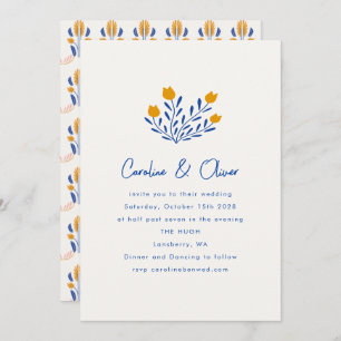 Convites Casamento Amarelo Floral Azul Minimalista Scandi F