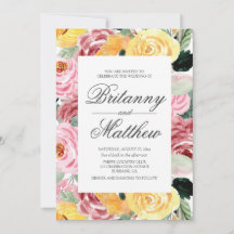 Casamento Amarelo Floral de Watercolor