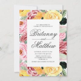 Convites Casamento Amarelo Floral de Watercolor