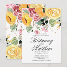 Casamento Amarelo Floral de Watercolor