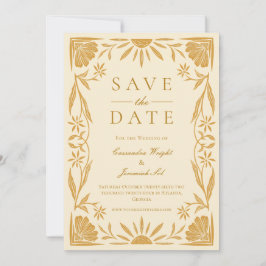 Convites Casamento Amarelo Floral e Sunshine Salvar a Data