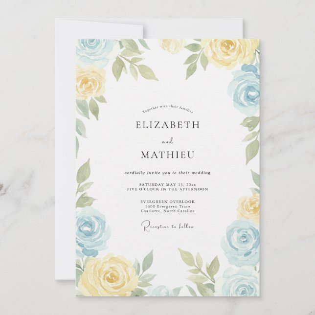 Convites Casamento Amarelo Manteiga Ranunculus Eucalipto (Frente)